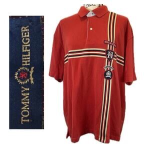 Y2K 90'S TOMMY HILFIGER POLO SHIRT LYON CREST EMBROIDERED PATCHES SZ XL‎ ICONIC